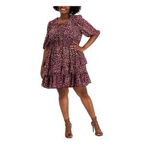 TAYLOR WOMAN Womens Purple Pouf Sleeve Above The Knee Fit + Flare Dress Plus 20W